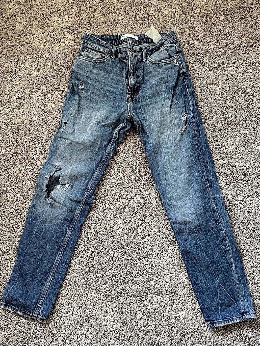 Zara Ripped Mom Jeans Distressed Blue Skinny Jeans